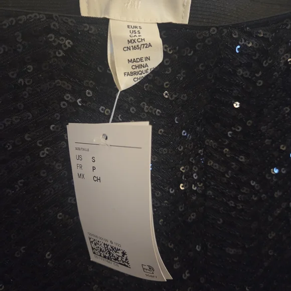 H&M Black Herringbone Patterned Sequin Pants Size S NWT - Picture 4 of 4